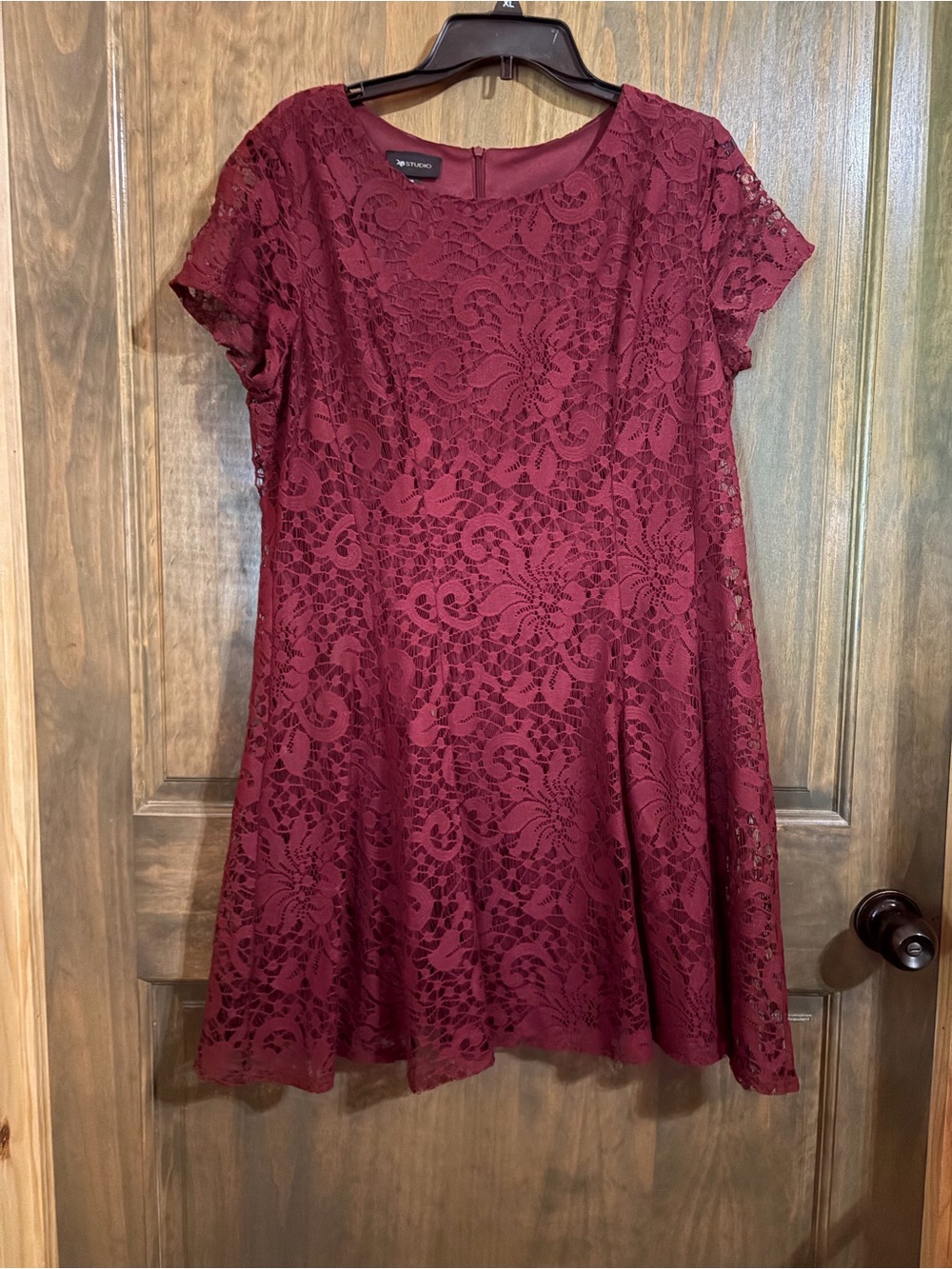AB Studio Wine Lace A-Line Midi Dress